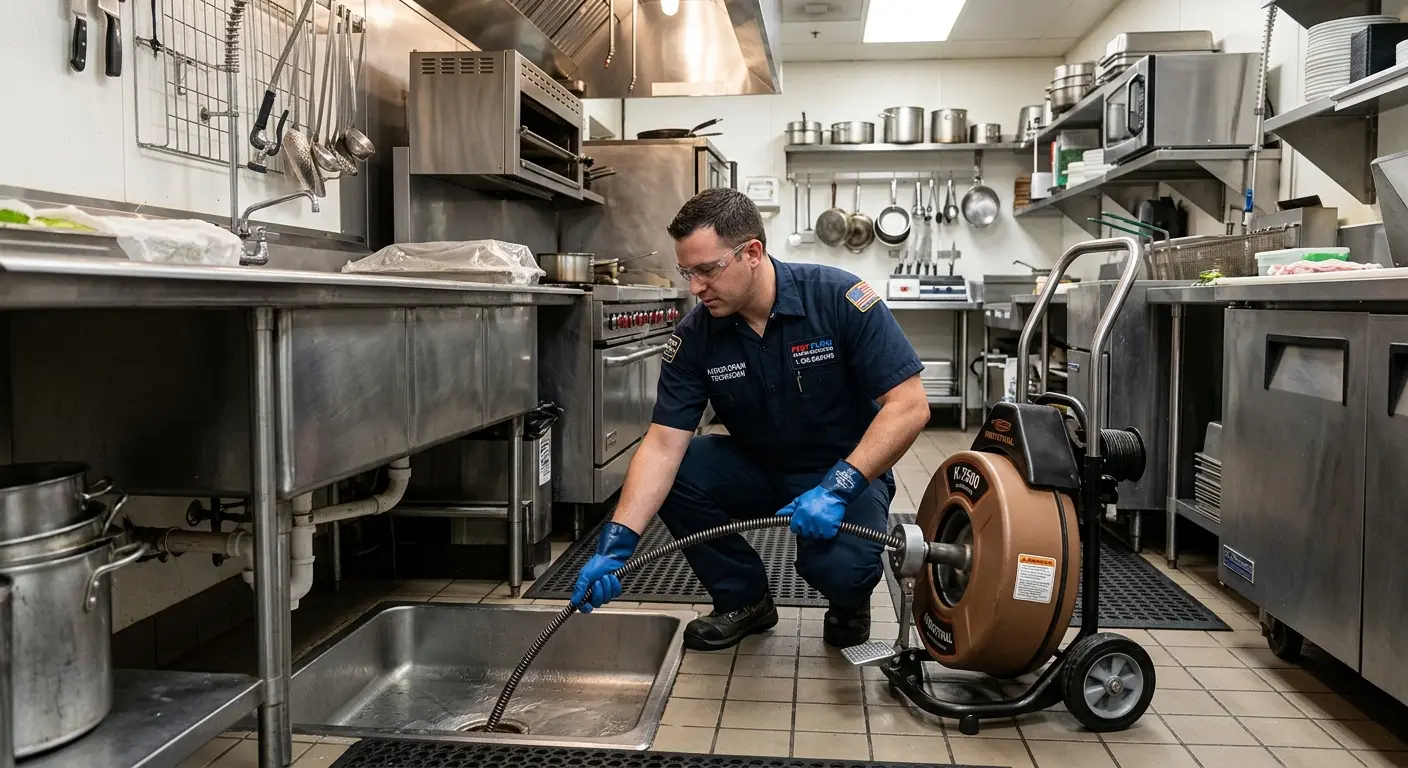 Commercial drain cleaning service in a restaurant kitchen in Canal Winchester