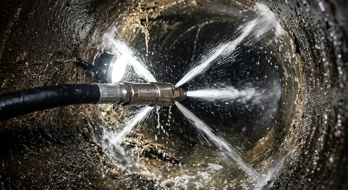 High-pressure hydro jetting nozzle cleaning sewer pipe for Storm Drain Cleaning in Canal Winchester